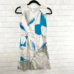 Milly Blue & White Abstract Floral Sleeveless Dress with Pockets Women's Size 4